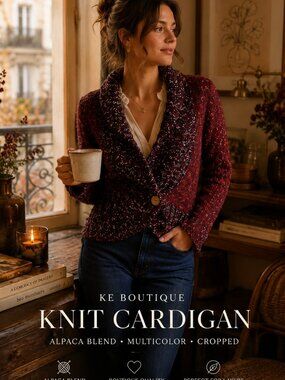 Womens Alpaca Blend Cardigan Cropped Multicolor Knit Cozy Boho Sweater